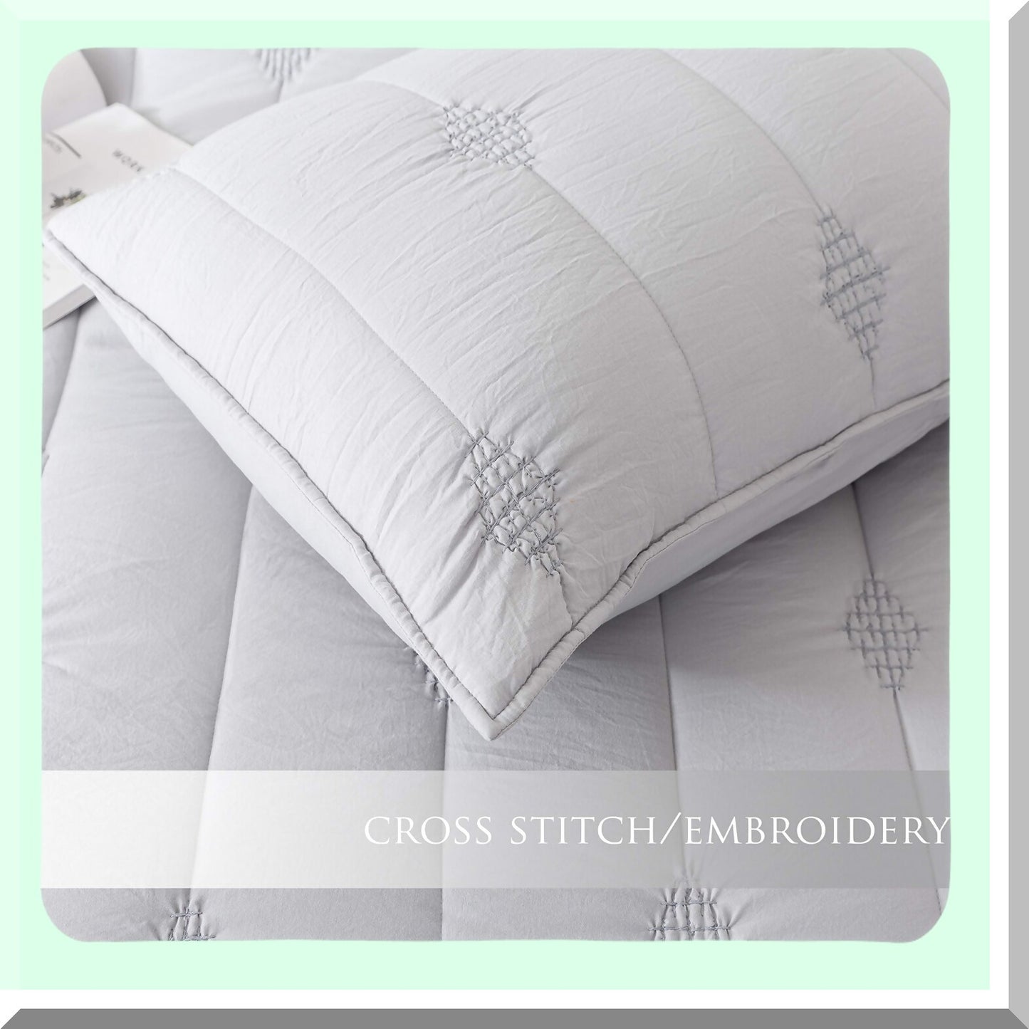 StoneWash Comforter Set - Soft Microfiber Fill - Allover Embroidery Stitching - Machine Washable - Solid Colors - Light Grey Twin Set