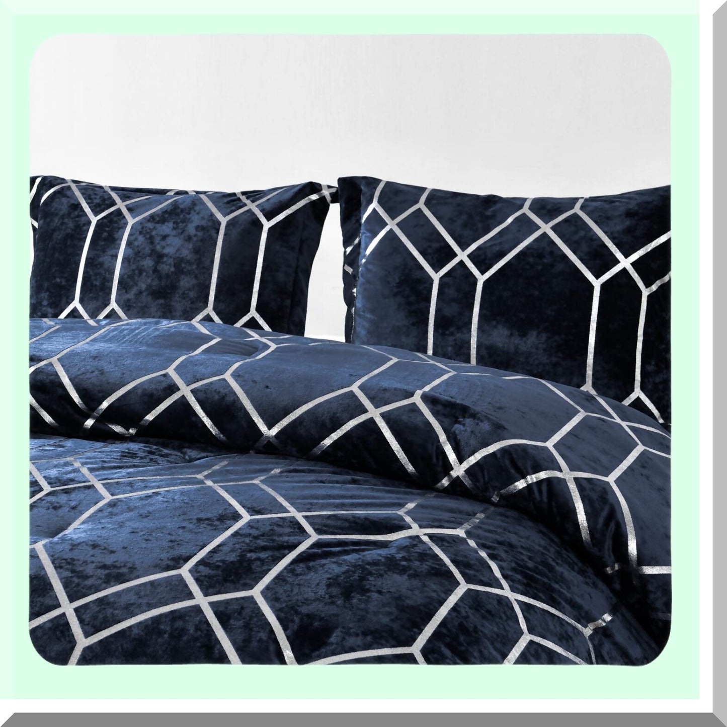 Metallic Velvet Comforter Set - Luxe Navy Silver Bedding - Soft Microfiber Reverse - Lightweight Poly Fill - 3 Piece Distressed Print Ensemble
