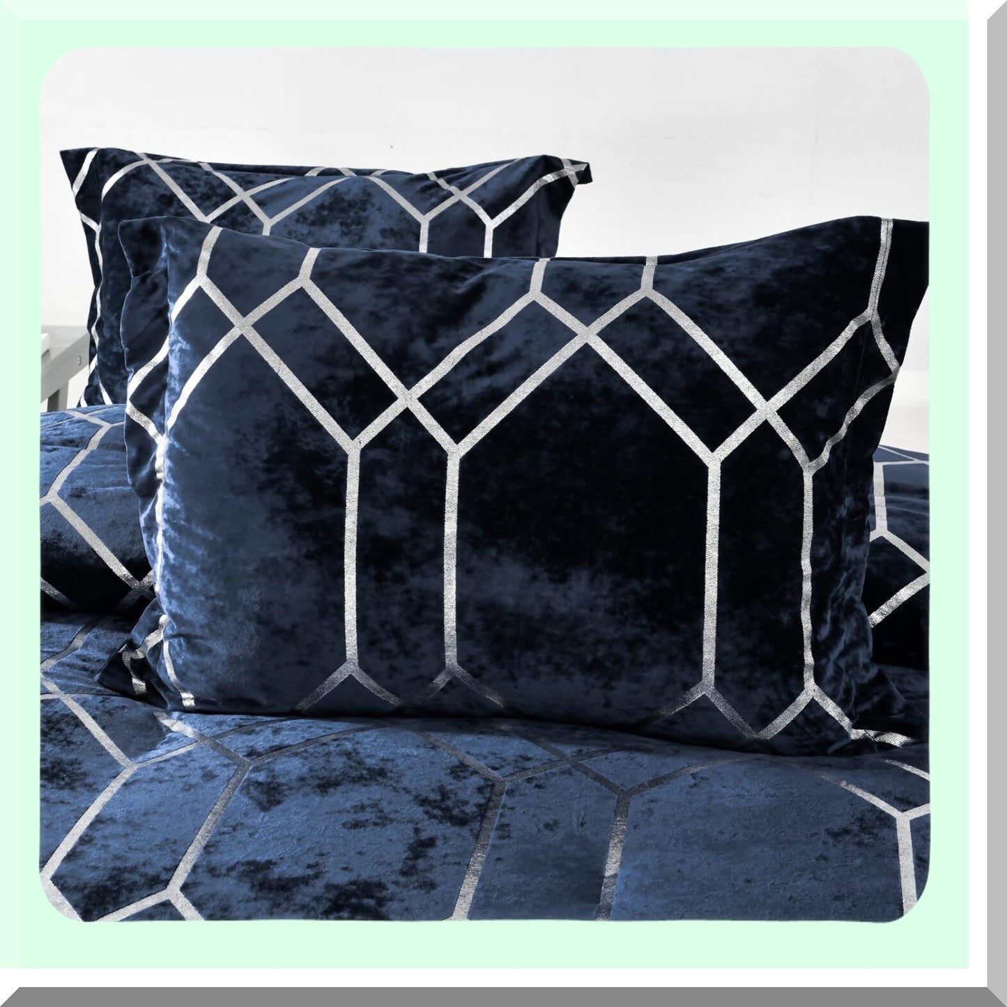 Metallic Velvet Comforter Set - Luxe Navy Silver Bedding - Soft Microfiber Reverse - Lightweight Poly Fill - 3 Piece Distressed Print Ensemble