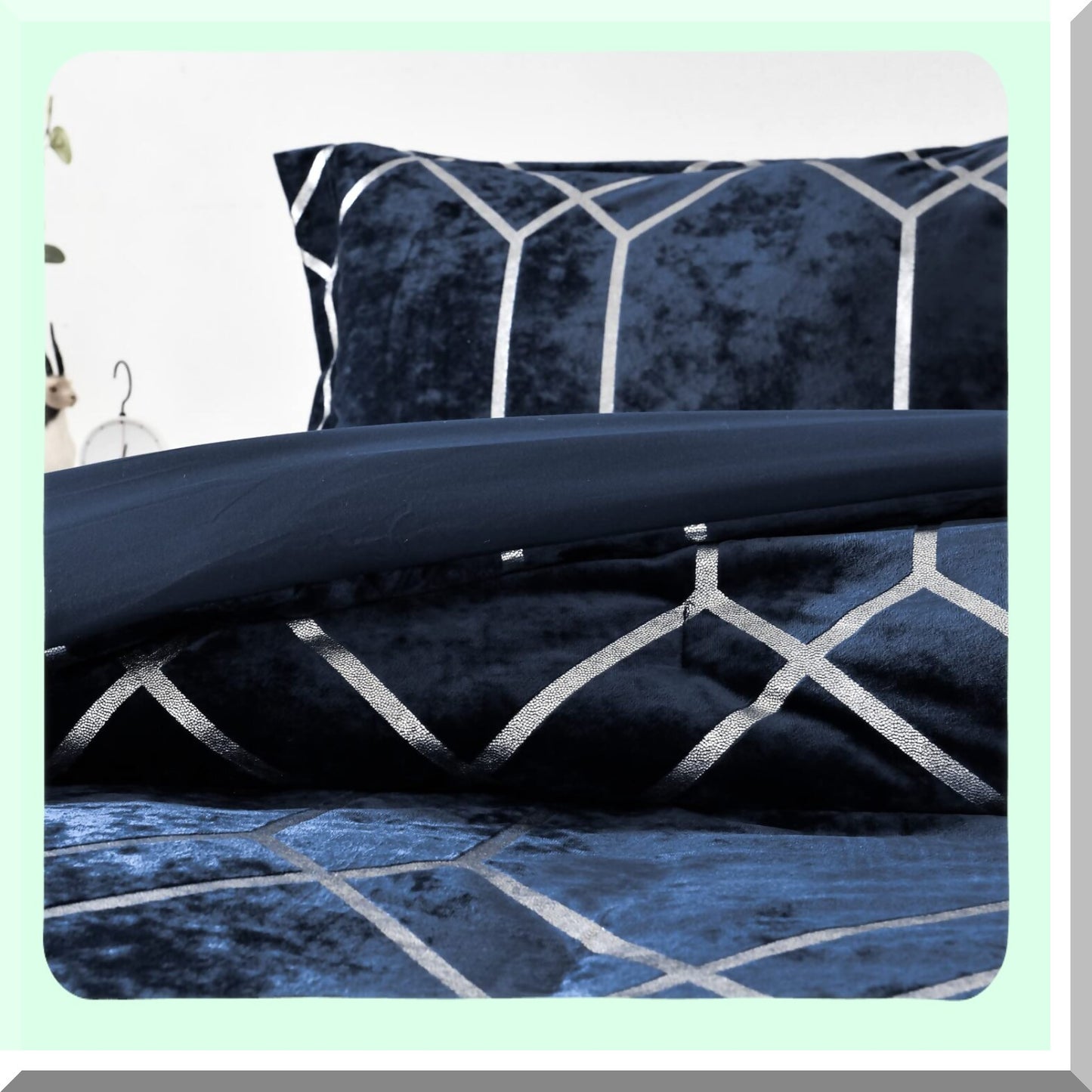 Metallic Velvet Comforter Set - Luxe Navy Silver Bedding - Soft Microfiber Reverse - Lightweight Poly Fill - 3 Piece Distressed Print Ensemble