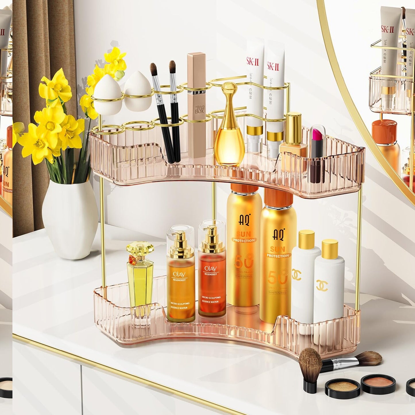 2-Tier Amber Makeup and Bathroom Organizer