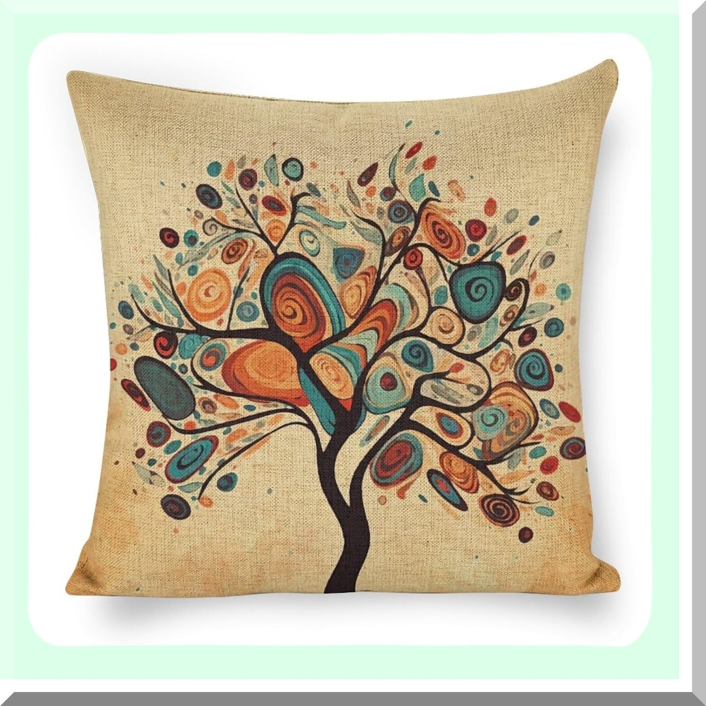 Colorful Tree Linen Pillowcase - Abstract Decorative Cushion Cover for Sofa, Couch, Car, Bedroom - 18x18 Square Pillow Covers