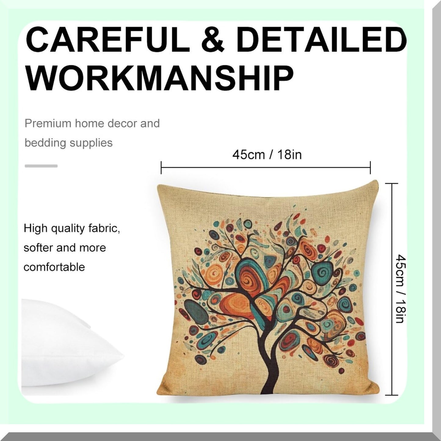Colorful Tree Linen Pillowcase - Abstract Decorative Cushion Cover for Sofa, Couch, Car, Bedroom - 18x18 Square Pillow Covers
