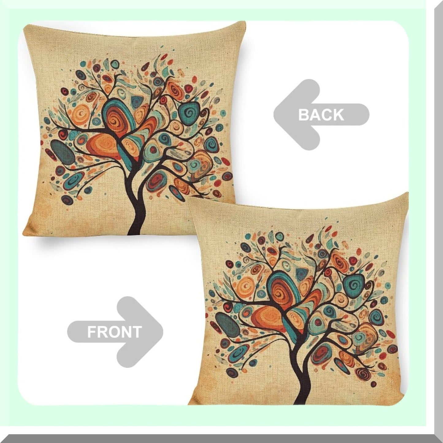 Colorful Tree Linen Pillowcase - Abstract Decorative Cushion Cover for Sofa, Couch, Car, Bedroom - 18x18 Square Pillow Covers