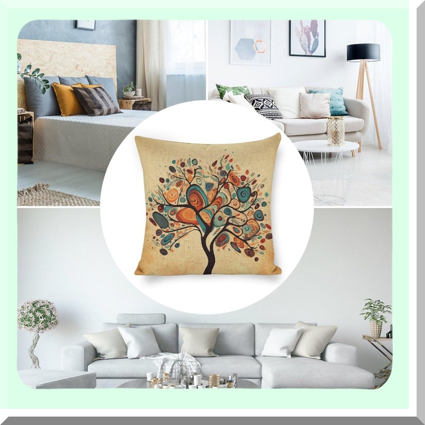 Colorful Tree Linen Pillowcase - Abstract Decorative Cushion Cover for Sofa, Couch, Car, Bedroom - 18x18 Square Pillow Covers