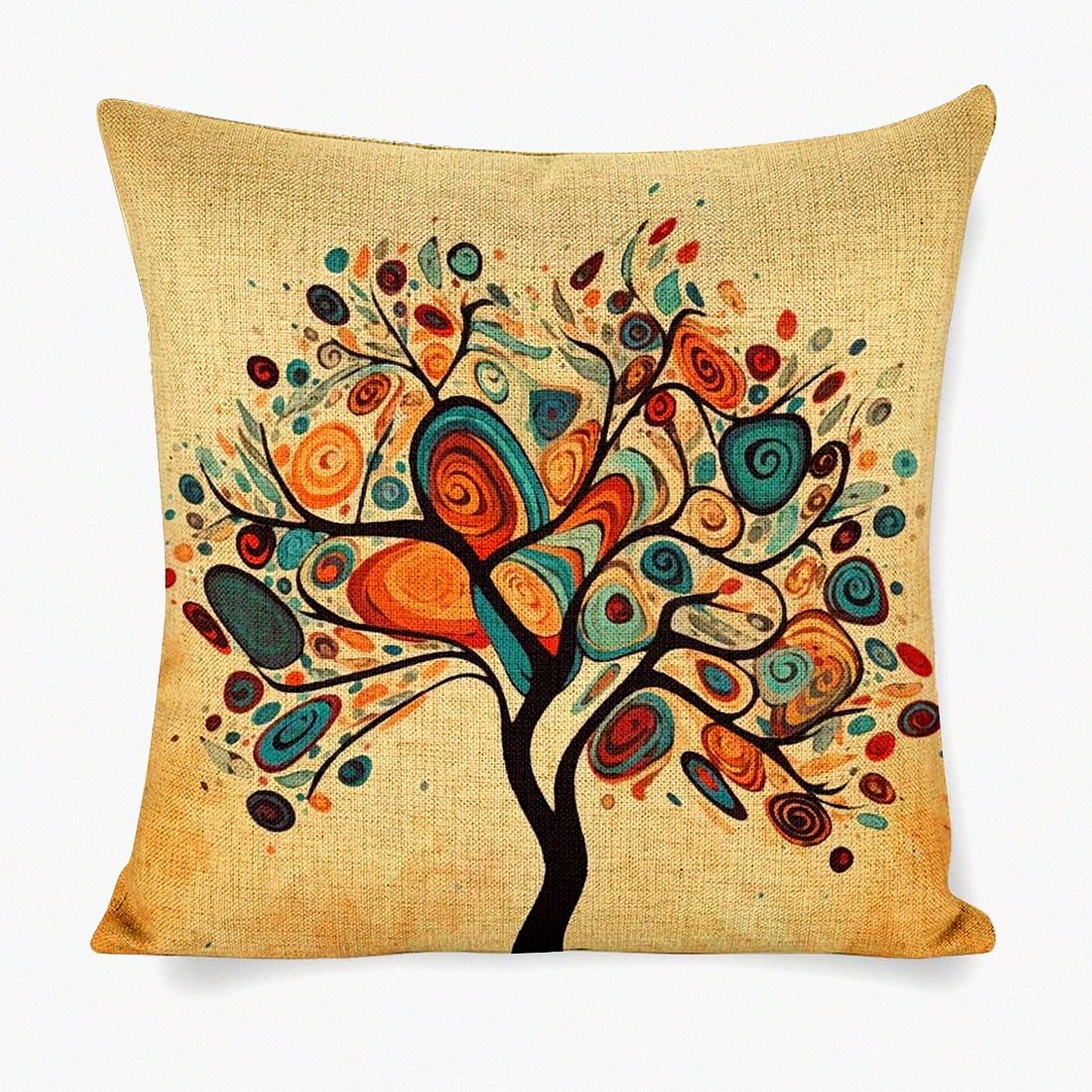 Colorful Tree Linen Pillowcase - Abstract Decorative Cushion Cover for Sofa, Couch, Car, Bedroom - 18x18 Square Pillow Covers