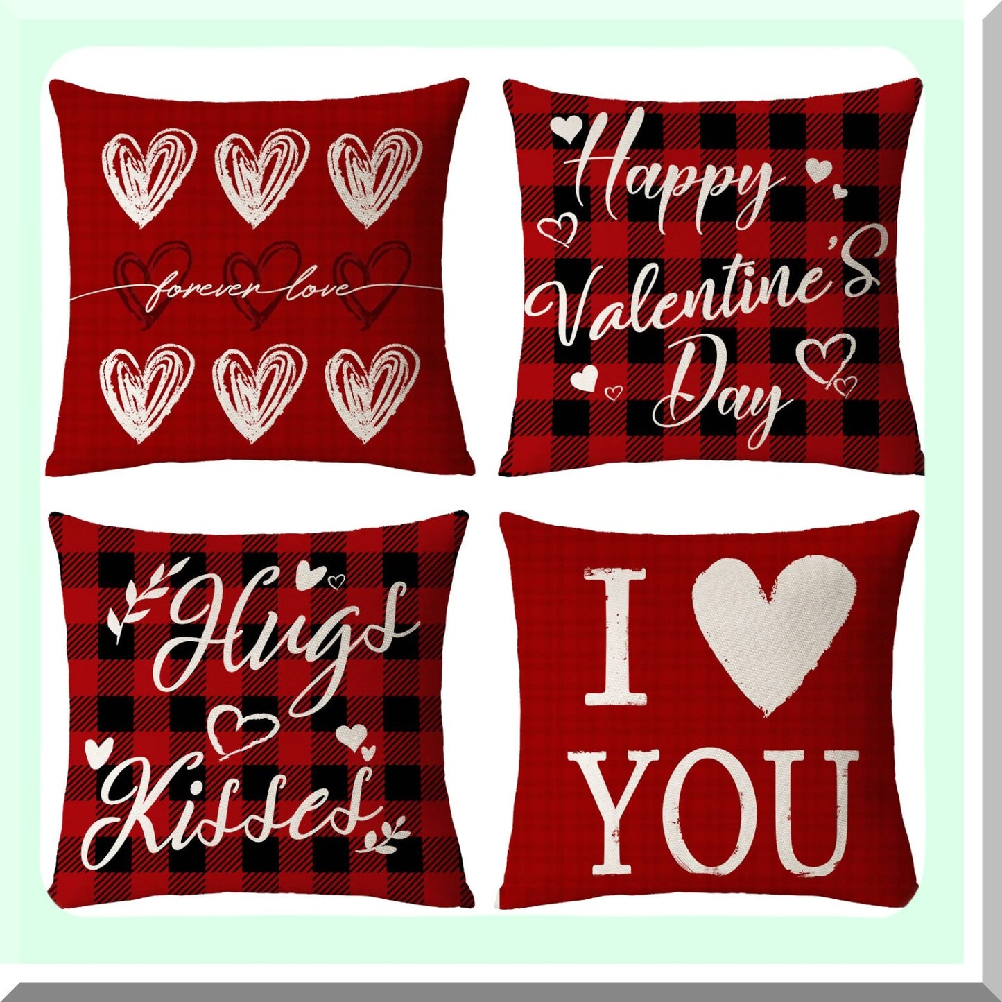 Love Heart Red Pillow Covers Set - Valentine's Day Anniversary Decor - 18x18 Throw Cushion Cases for Home Outdoor Sofa Couch - Pack of 4