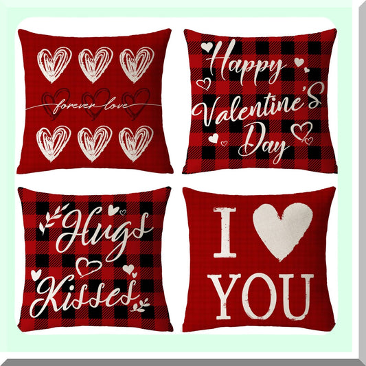 Love Heart Red Pillow Covers Set - Valentine's Day Anniversary Decor - 18x18 Throw Cushion Cases for Home Outdoor Sofa Couch - Pack of 4