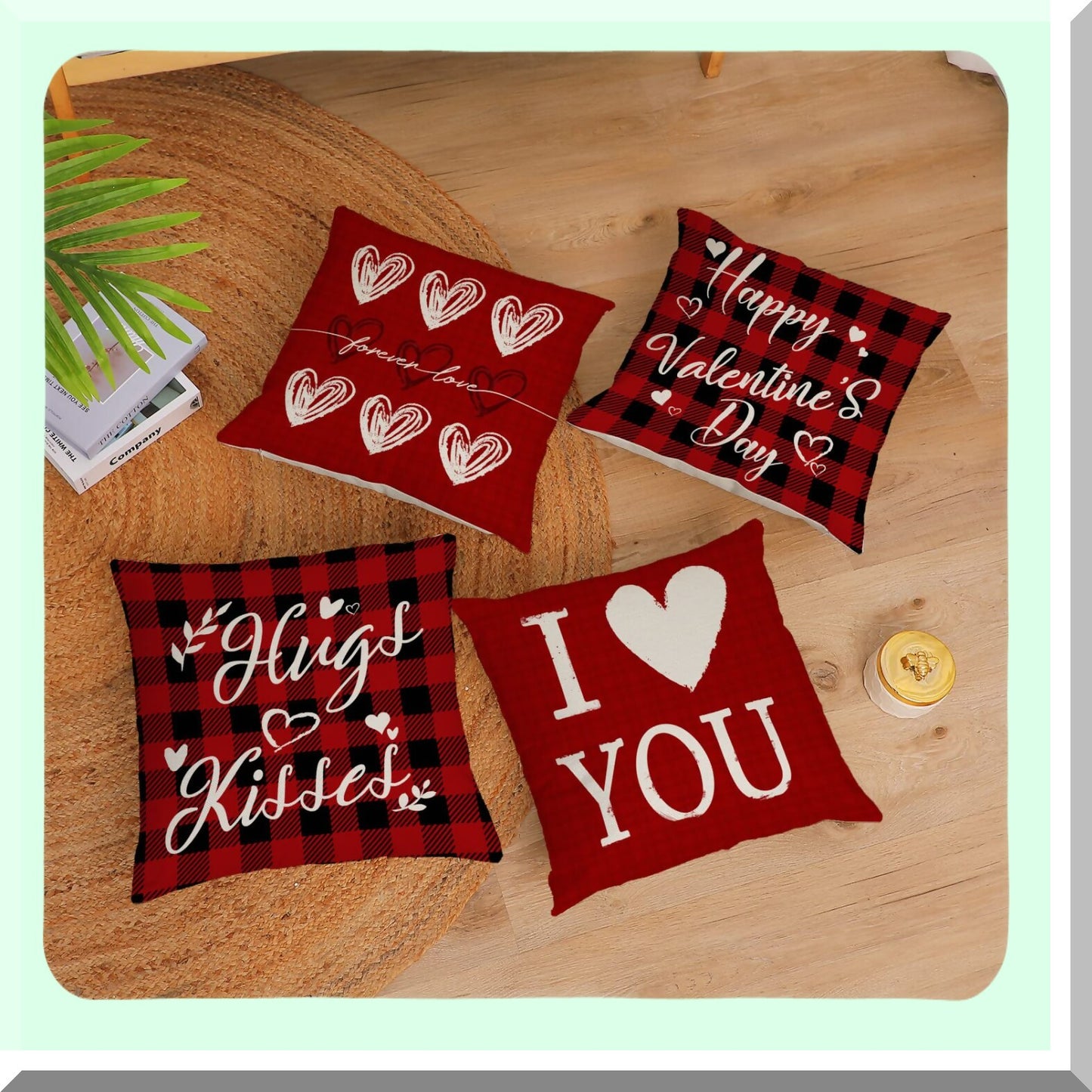 Love Heart Red Pillow Covers Set - Valentine's Day Anniversary Decor - 18x18 Throw Cushion Cases for Home Outdoor Sofa Couch - Pack of 4