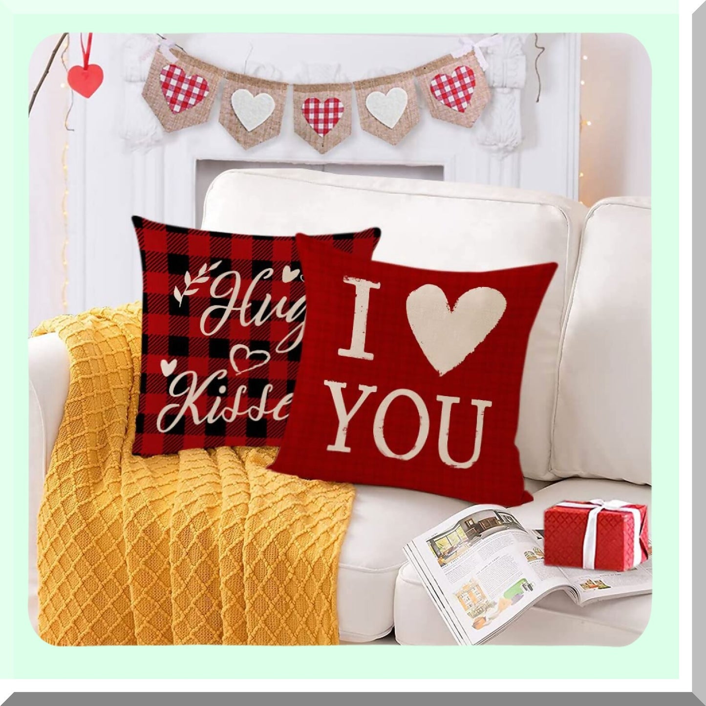 Love Heart Red Pillow Covers Set - Valentine's Day Anniversary Decor - 18x18 Throw Cushion Cases for Home Outdoor Sofa Couch - Pack of 4