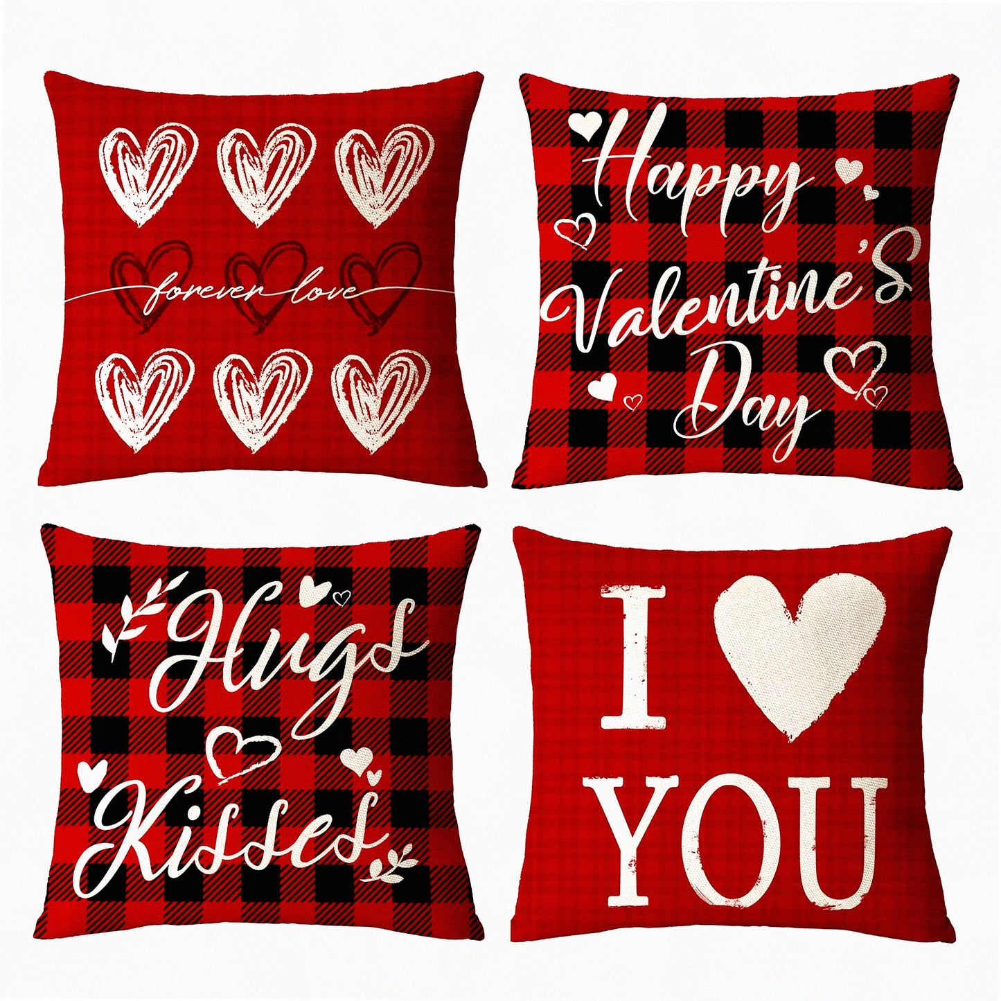 Love Heart Red Pillow Covers Set - Valentine's Day Anniversary Decor - 18x18 Throw Cushion Cases for Home Outdoor Sofa Couch - Pack of 4