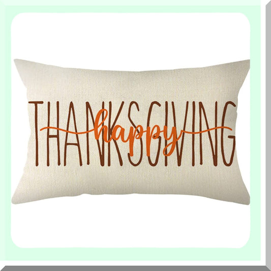 Thanksgiving Farmhouse Lumbar Pillow Cover - Holiday Sofa Decoration - 12x20 Inch Cushion Case for Couch - Happy Thanksgiving Theme