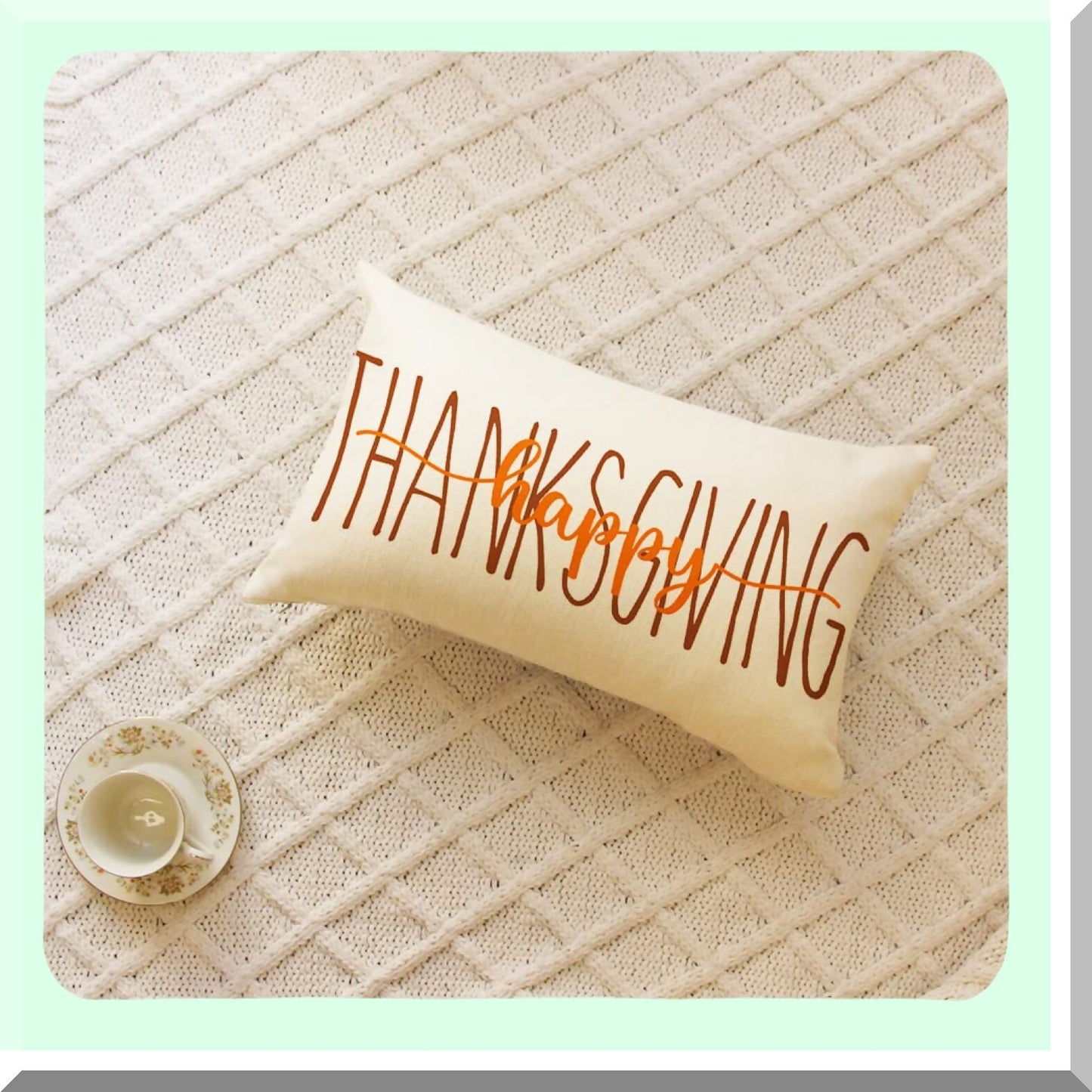 Thanksgiving Farmhouse Lumbar Pillow Cover - Holiday Sofa Decoration - 12x20 Inch Cushion Case for Couch - Happy Thanksgiving Theme