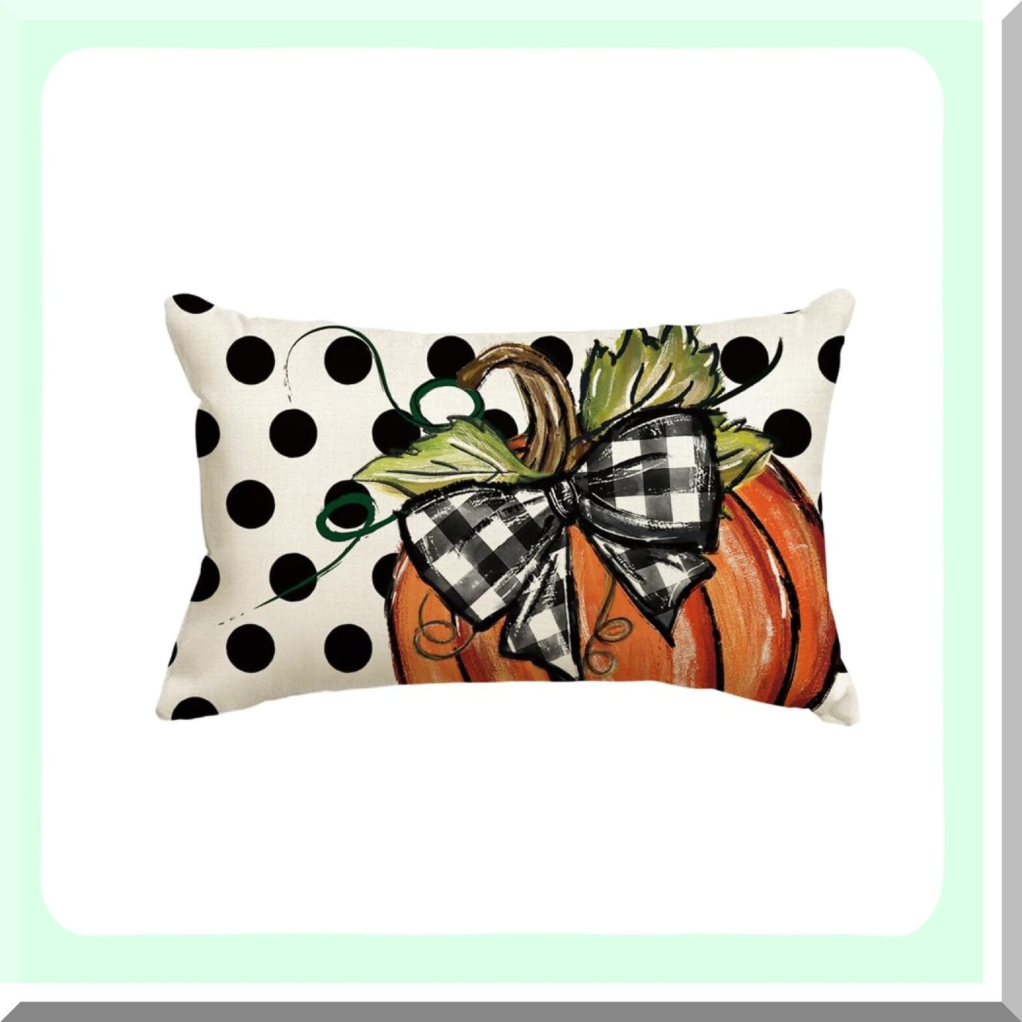 Autumn Harvest Polka Dot Pillow Cover - Fall Decorative Throw Cushion for Sofa, Seasonal Thanksgiving Home Decoration - 12x20 Inch
