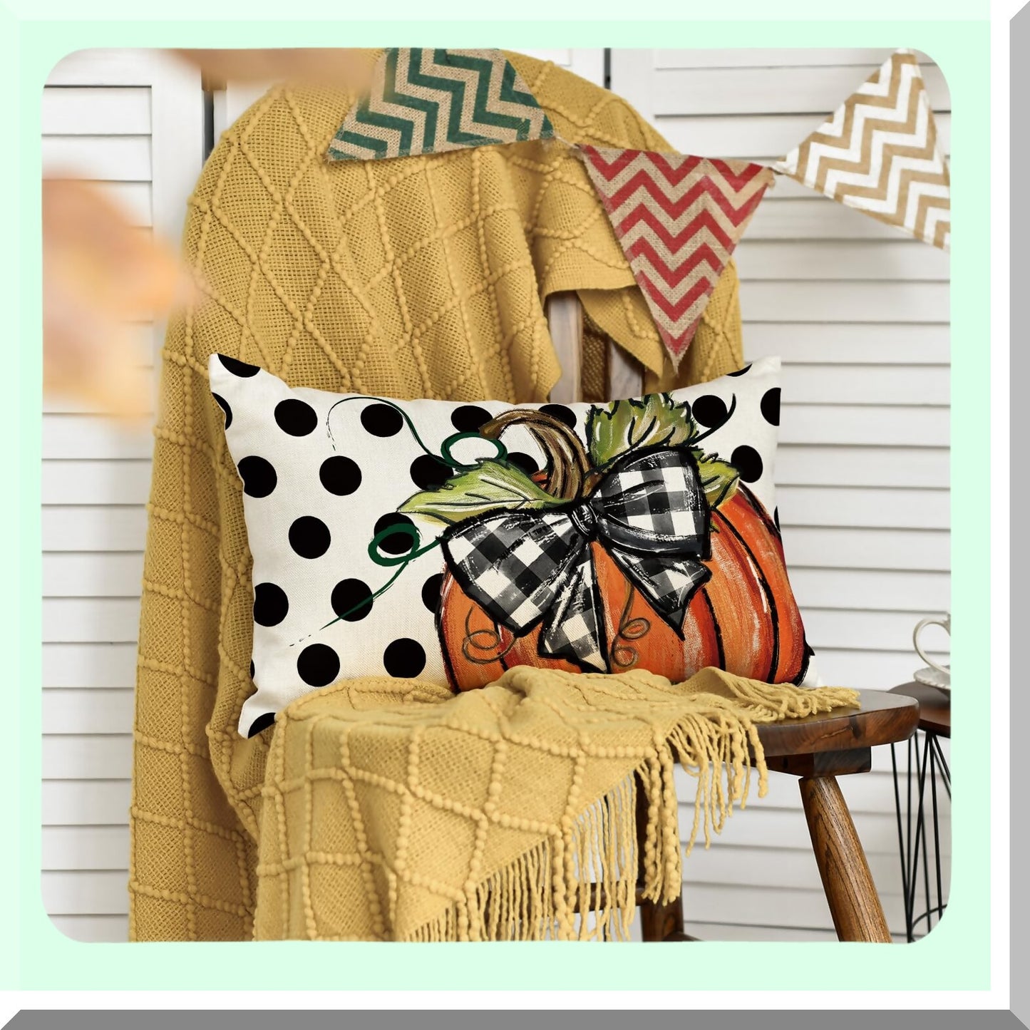 Autumn Harvest Polka Dot Pillow Cover - Fall Decorative Throw Cushion for Sofa, Seasonal Thanksgiving Home Decoration - 12x20 Inch