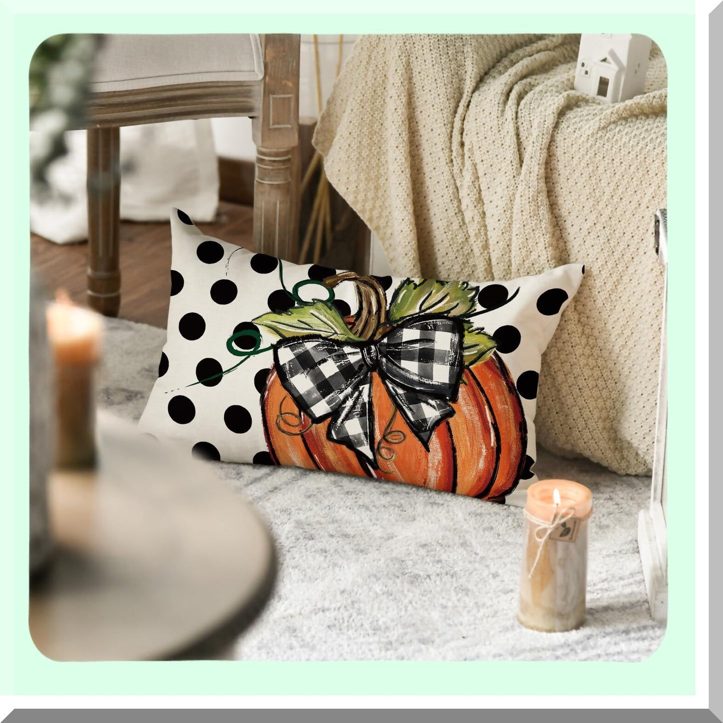 Autumn Harvest Polka Dot Pillow Cover - Fall Decorative Throw Cushion for Sofa, Seasonal Thanksgiving Home Decoration - 12x20 Inch