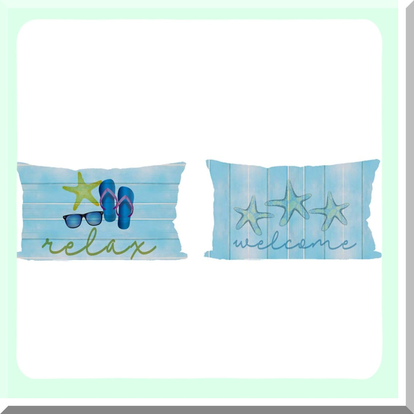 Summer Starfish Flip Flop Lumbar Pillow Cover - Vintage Wood Texture Sofa Decor - Set of 2 Sister Gifts - Welcome Relax Retro Burlap Cushion Case 12x20"