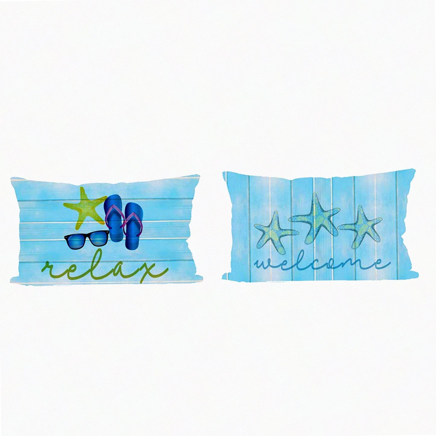 Summer Starfish Flip Flop Lumbar Pillow Cover - Vintage Wood Texture Sofa Decor - Set of 2 Sister Gifts - Welcome Relax Retro Burlap Cushion Case 12x20"