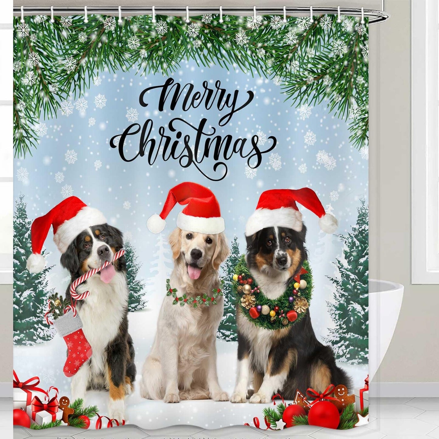 Funny Dog Winter Snowy Forest Shower Curtain 72x72 inches