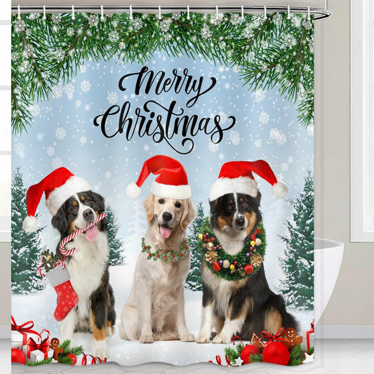 Funny Dog Winter Snowy Forest Shower Curtain 72x72 inches