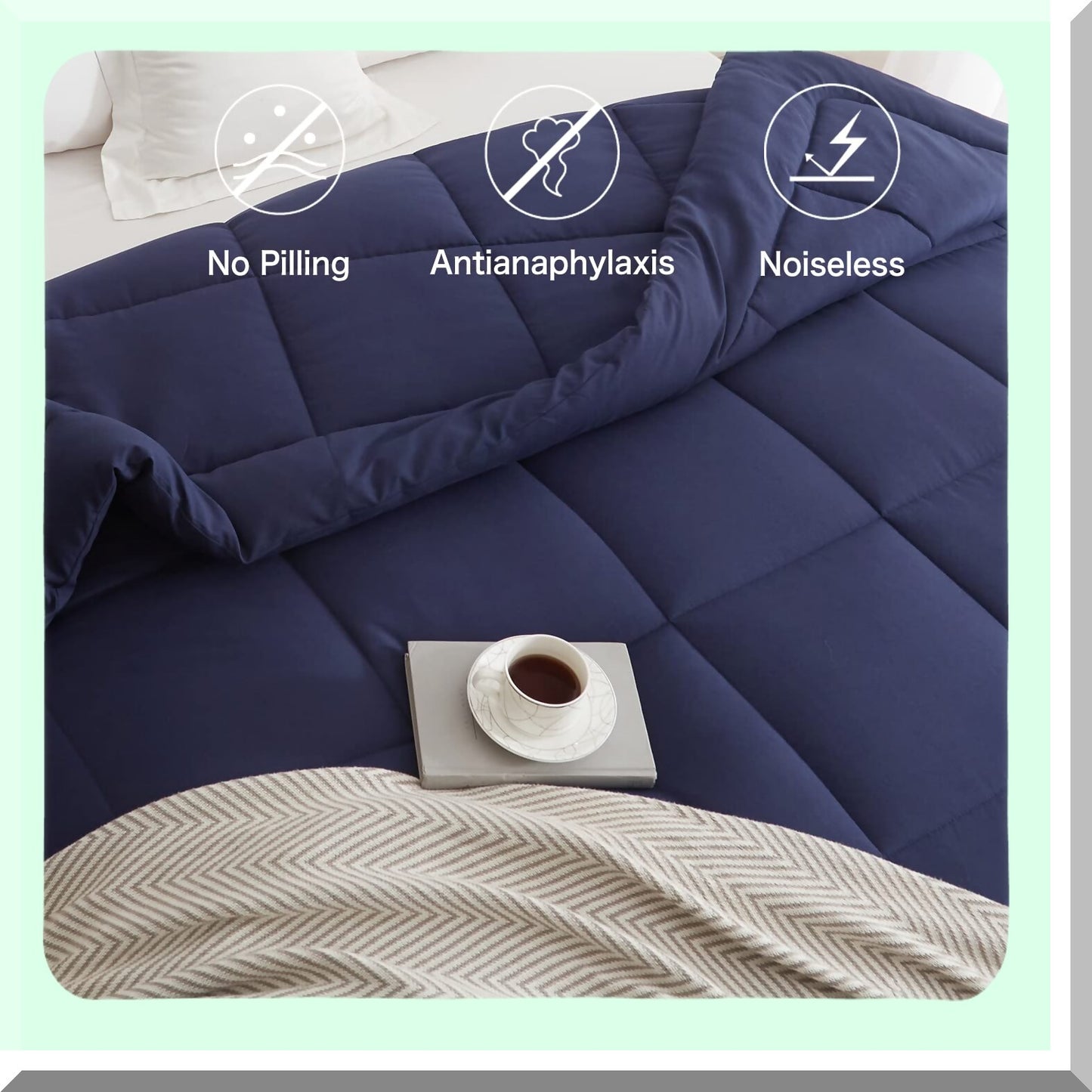 Blue Bliss All Season Full Size Comforter - 240 GSM Quilted Bedding with Corner Tabs, Machine Washable Microfiber Down Alternative Comforter