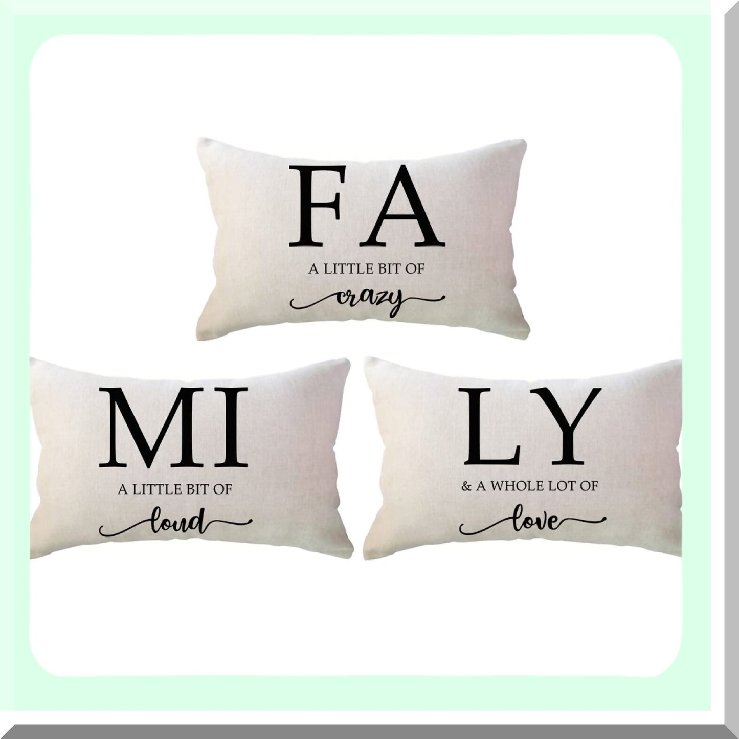 Rustic Family Home Decor Pillow Set - Farmhouse Quote Cushion Covers 3 Pack - Sweet Lumbar Pillowcases for Sofa/Couch - 12x20 Inch