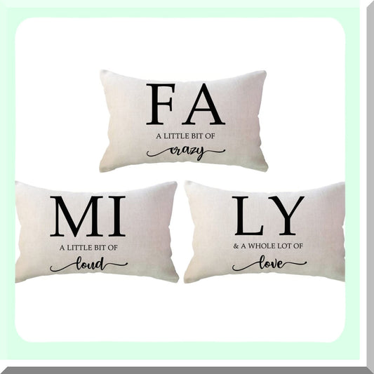 Rustic Family Home Decor Pillow Set - Farmhouse Quote Cushion Covers 3 Pack - Sweet Lumbar Pillowcases for Sofa/Couch - 12x20 Inch