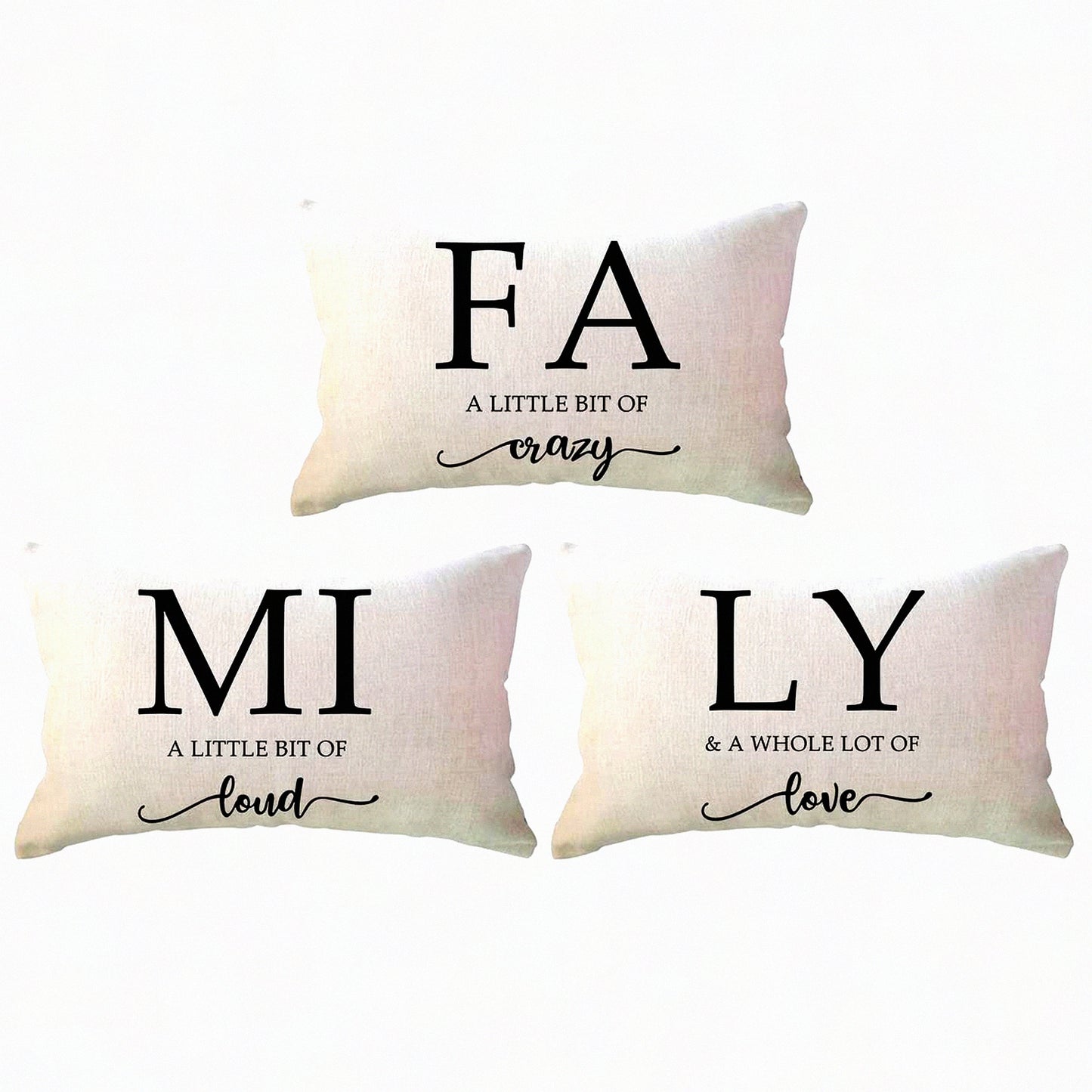 Rustic Family Home Decor Pillow Set - Farmhouse Quote Cushion Covers 3 Pack - Sweet Lumbar Pillowcases for Sofa/Couch - 12x20 Inch