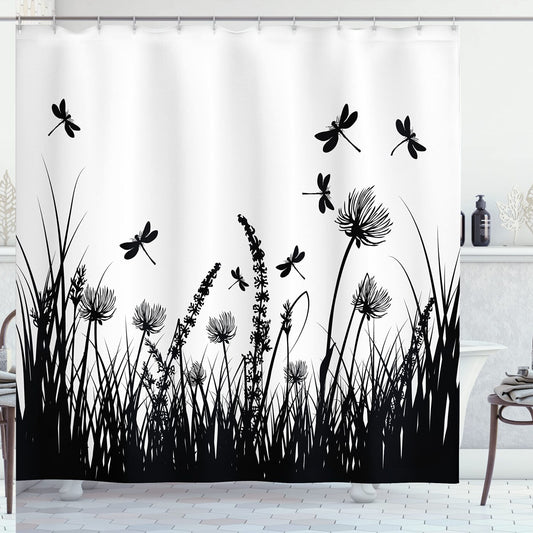 Nature Meadow Shower Curtain 69x70 Black White