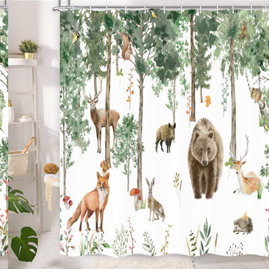 Rustic Forest Kids Shower Curtain 72x72in with Hooks