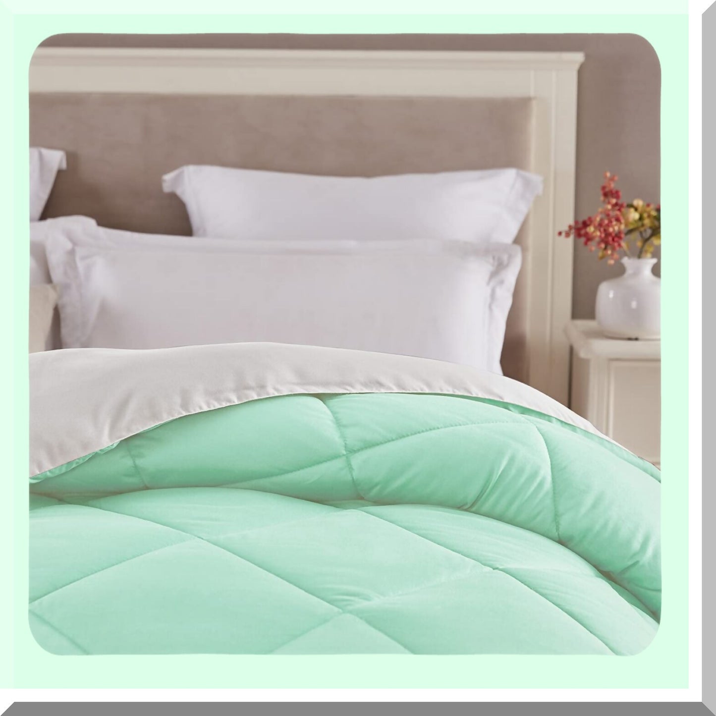 Mint Green Reversible Comforter - Lightweight All Season Bedding with Microfiber Fill for Fall Warmth - Mint Green/White Blanket
