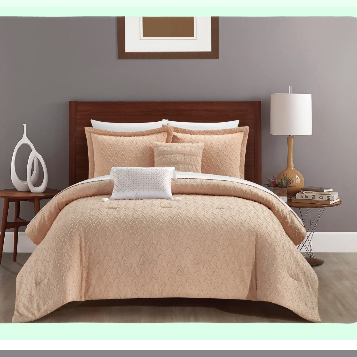 Geometric Bliss 5-Piece Comforter Set - Jacquard Clip Design, Queen Size, Blush Pink - Includes Decorative Pillows and Shams - Luxurious Bedding