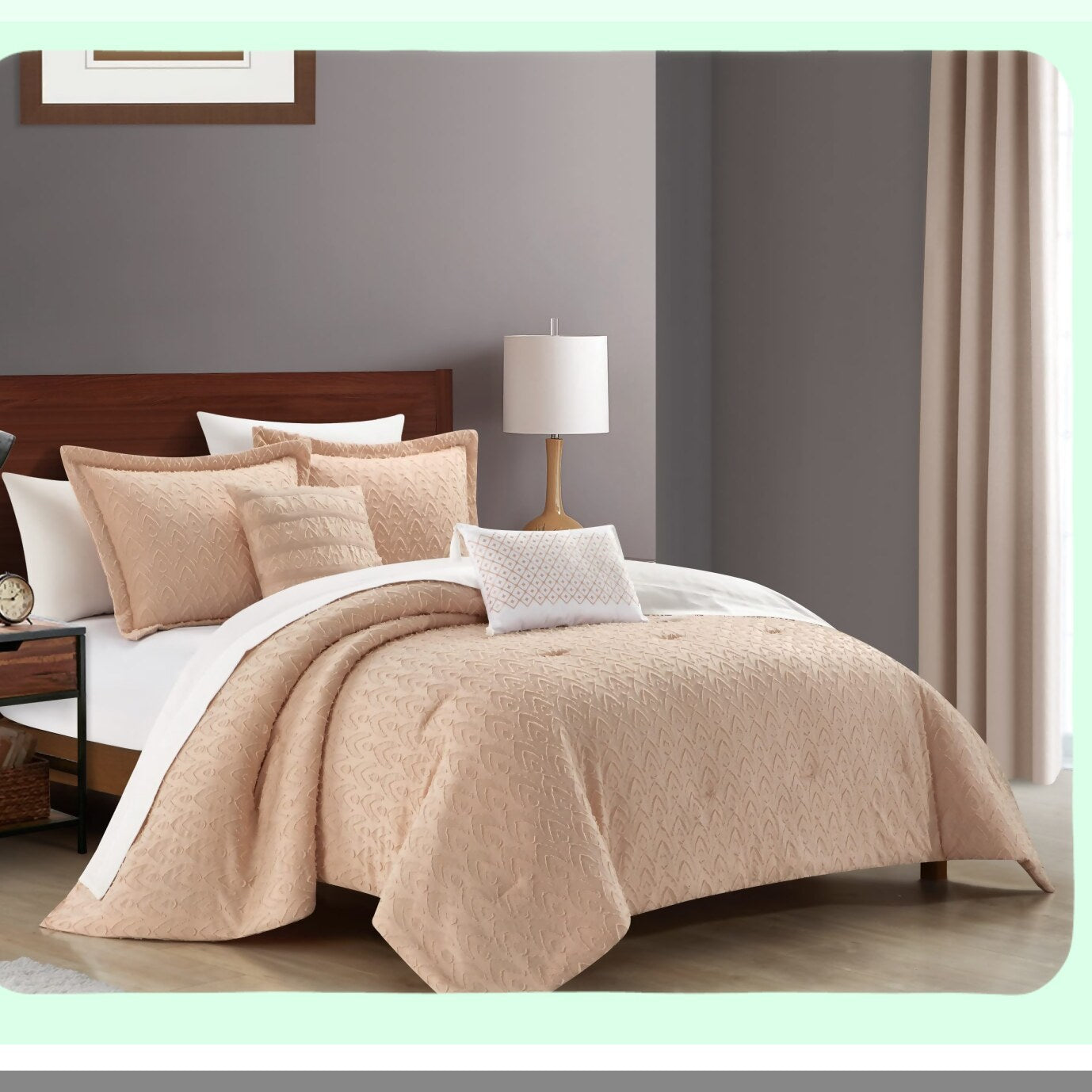 Geometric Bliss 5-Piece Comforter Set - Jacquard Clip Design, Queen Size, Blush Pink - Includes Decorative Pillows and Shams - Luxurious Bedding