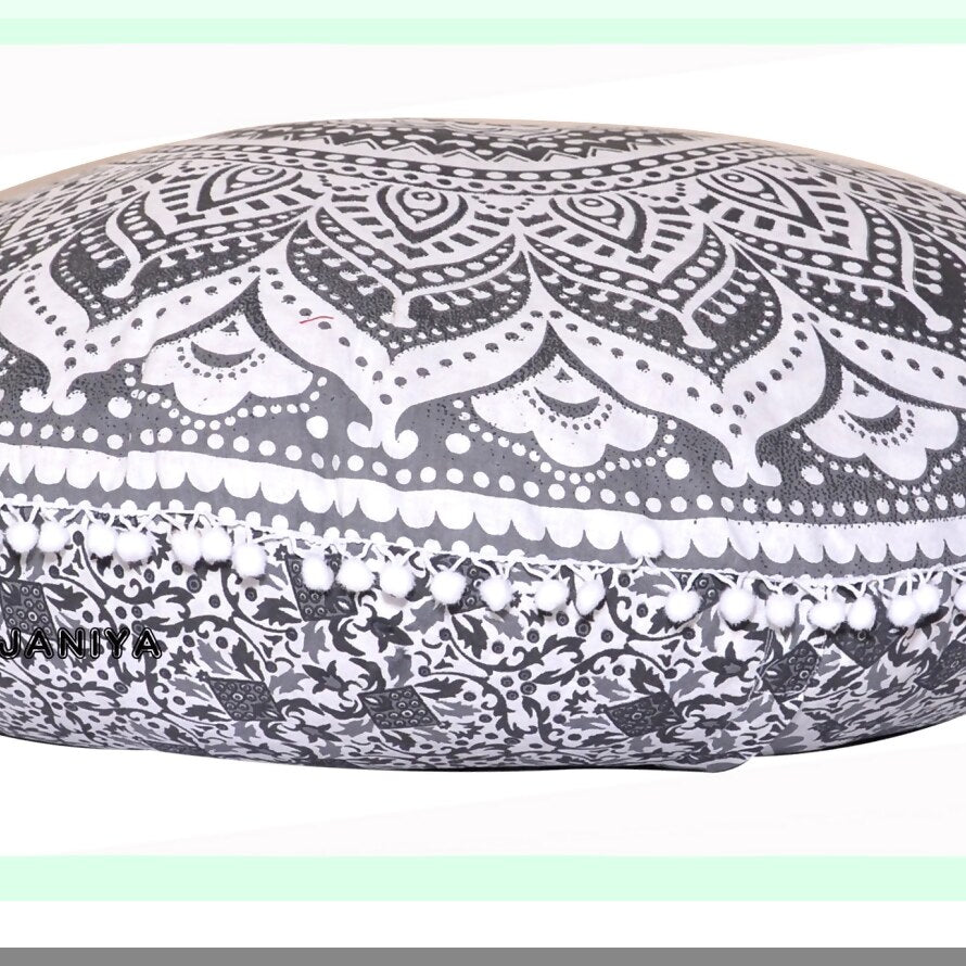 Bohemian Ombre Floor Pillow Cover - Large Zipped Throw Cushion for Yoga Meditation, Comfortable Seating on Couch or Ottoman, Hippie Decor Grey