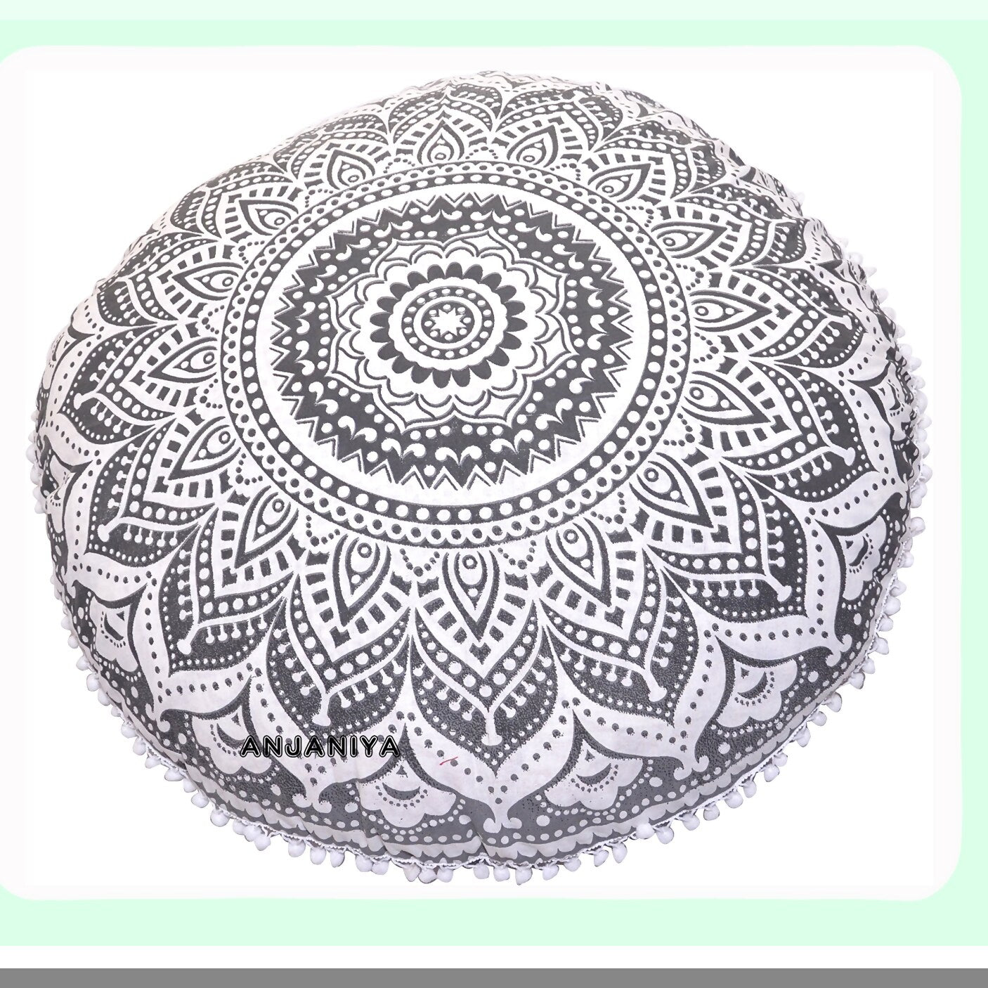 Bohemian Ombre Floor Pillow Cover - Large Zipped Throw Cushion for Yoga Meditation, Comfortable Seating on Couch or Ottoman, Hippie Decor Grey
