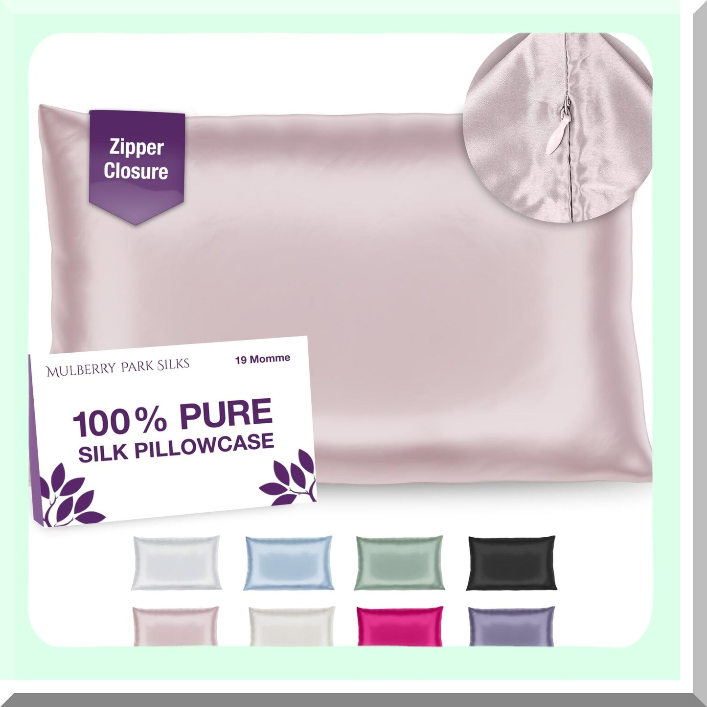 LuxurySilk Pink Pillowcase - 100% Silk, 19 Momme, Grade 6A, Hidden Zipper Closure - Hypoallergenic, Smooth, Soft, Breathable - Queen Size 20'' x 36''