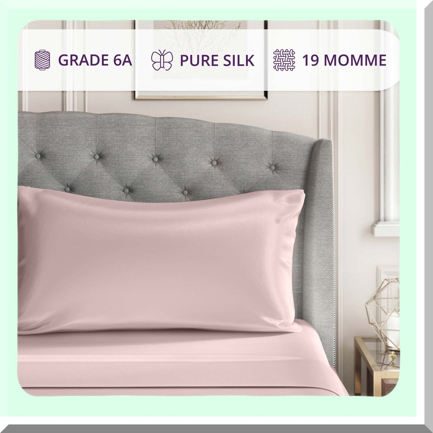 LuxurySilk Pink Pillowcase - 100% Silk, 19 Momme, Grade 6A, Hidden Zipper Closure - Hypoallergenic, Smooth, Soft, Breathable - Queen Size 20'' x 36''