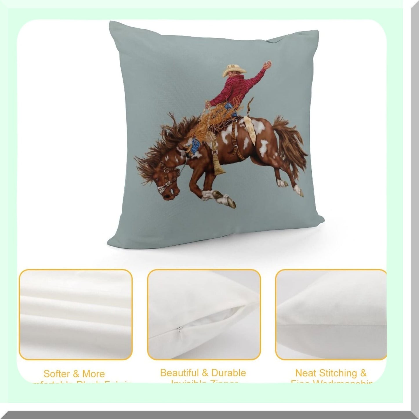 Rustic Cowboy Chic Pillowcase Set - Western Style Decorative Cushion Covers for Couch, Sofa, Bed - Soft Throw Pillows for Living Room, Car - 18x18"