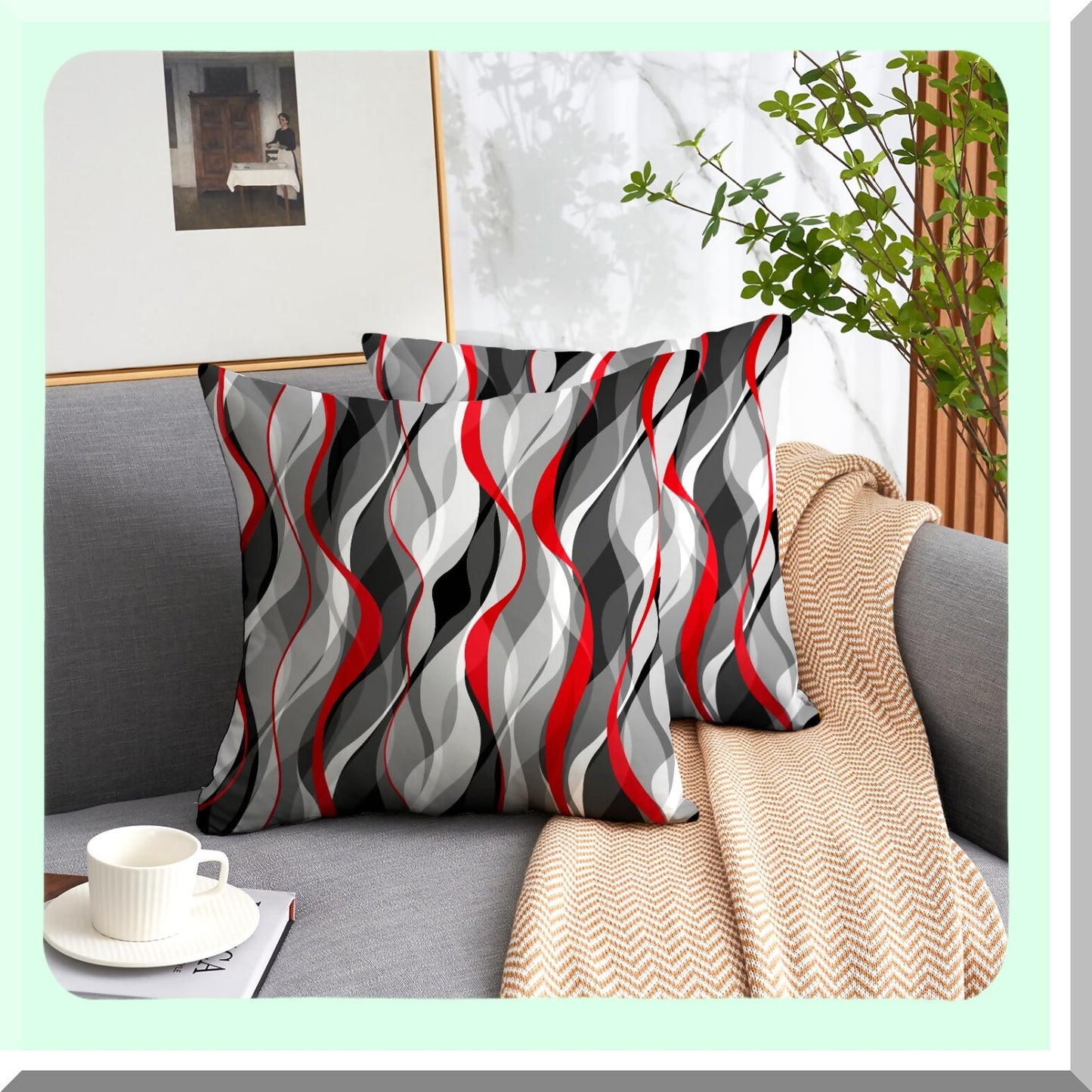 Geometric Lines Decorative Pillow Covers Set - Black Red Grey Abstract Art Cushion Covers - Modern Living Room Sofa Accent Home Decor - Outdoor Pillows 18"x18" White