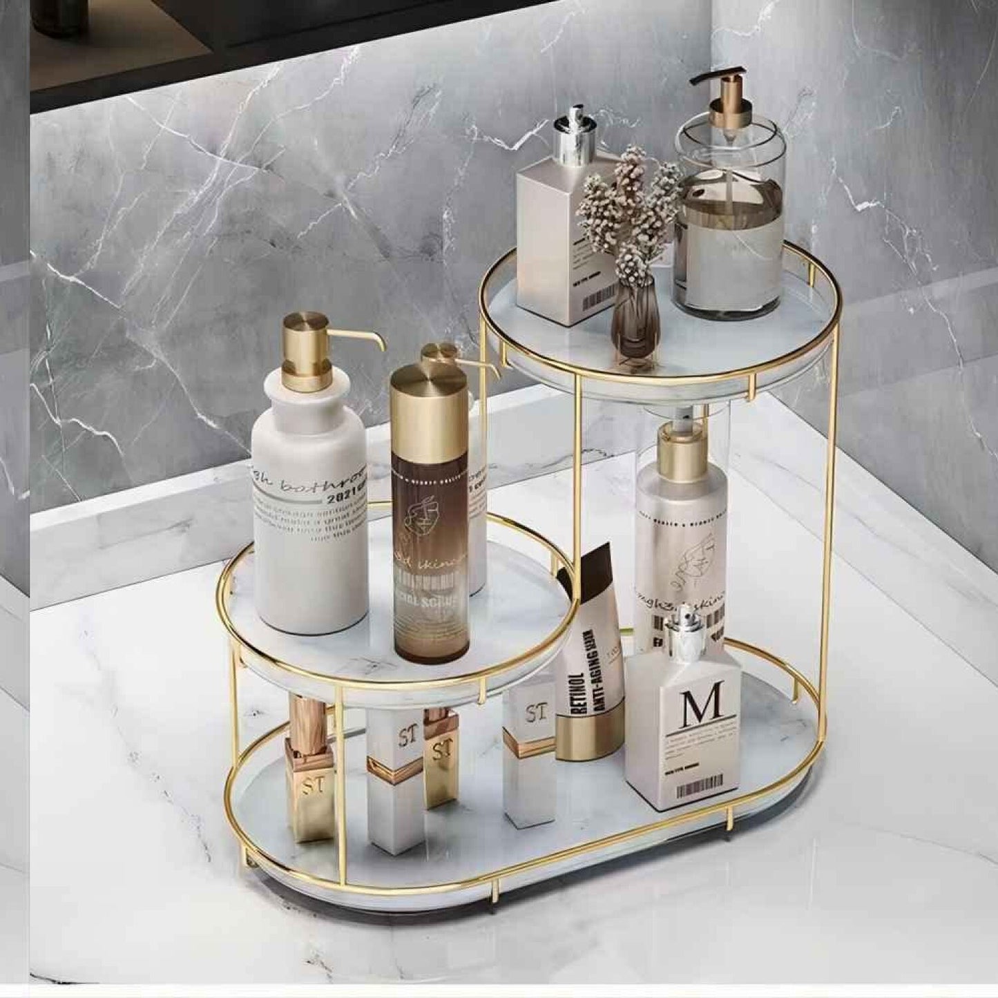 3-Layer Bathroom Shelf Organizer with Marble Trays