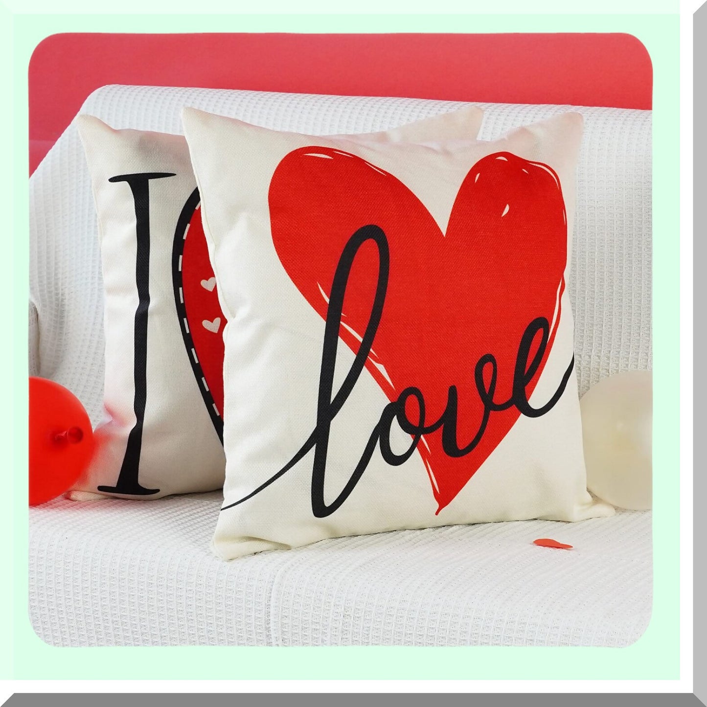 Love Heart Red Valentine's Day Pillow Covers - Set of 4 18x18 Inch Decorative Throw Pillowcases for Sofa Couch - Lovely Home Decor