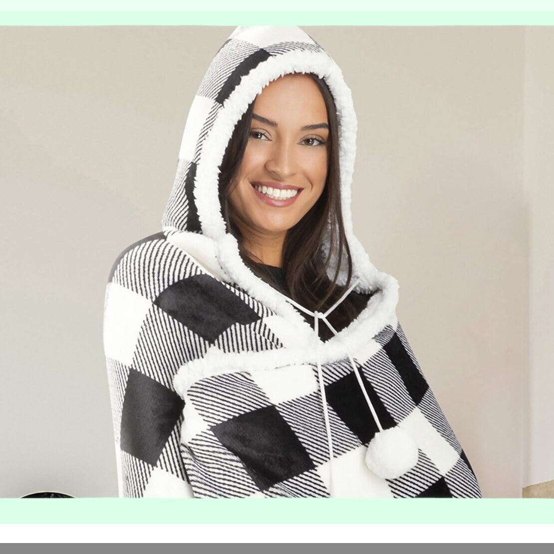 UltraCozy Hooded Blanket - Super Soft Microplush, Lightweight, Functional Throw for Adults, Buffalo Plaid White/Black, 71"x51""