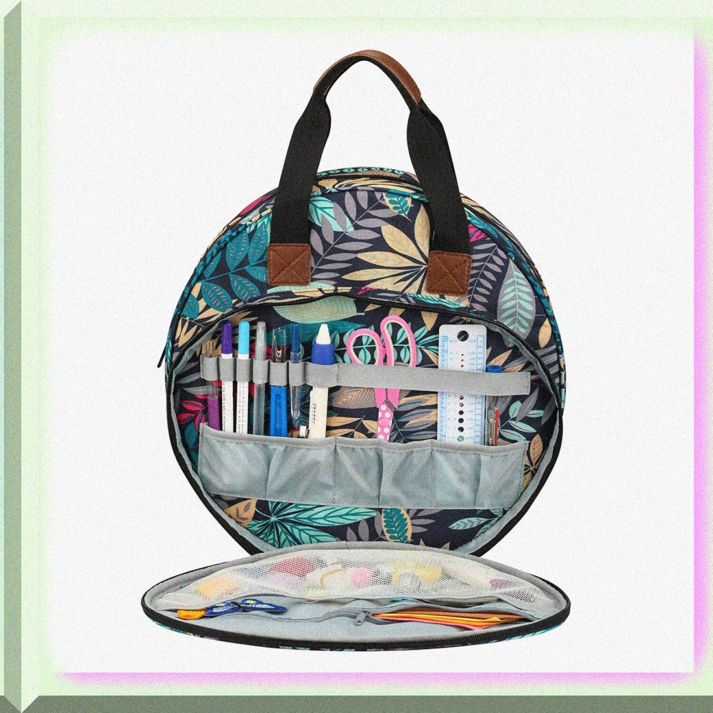 Cross Stitch Storage Bag Leaf Print Sewing Organizer