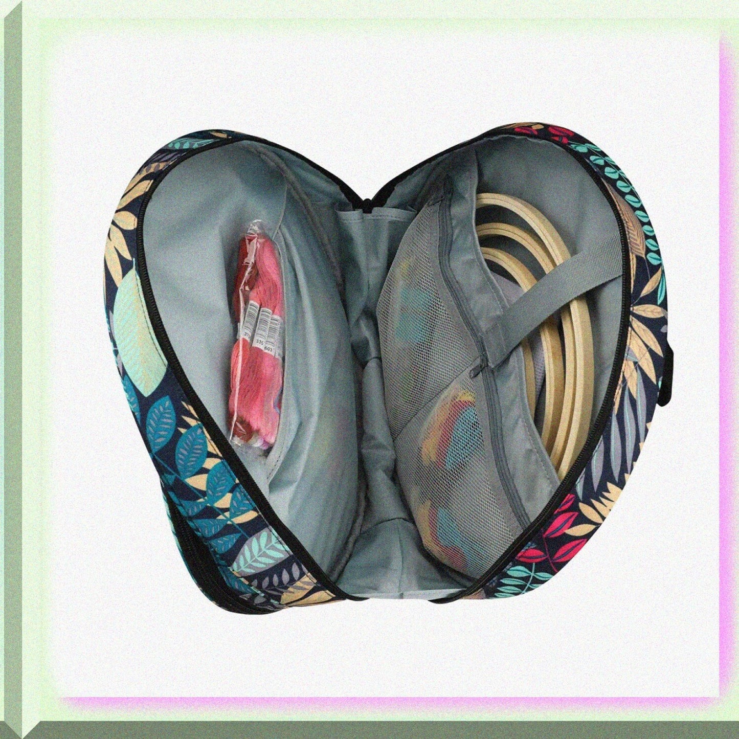 Cross Stitch Storage Bag Leaf Print Sewing Organizer