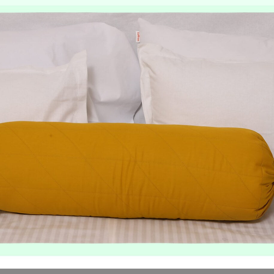 Mustard Cotton Bolster Pillowcase with Drawstring Closure - Easy to Remove and Washable - 8" Diameter x 24" Long - 20cm x 60cm - Soft and Durable Cover