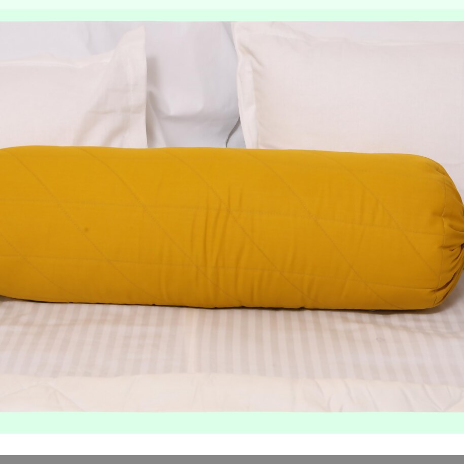 Mustard Cotton Bolster Pillowcase with Drawstring Closure - Easy to Remove and Washable - 8" Diameter x 24" Long - 20cm x 60cm - Soft and Durable Cover