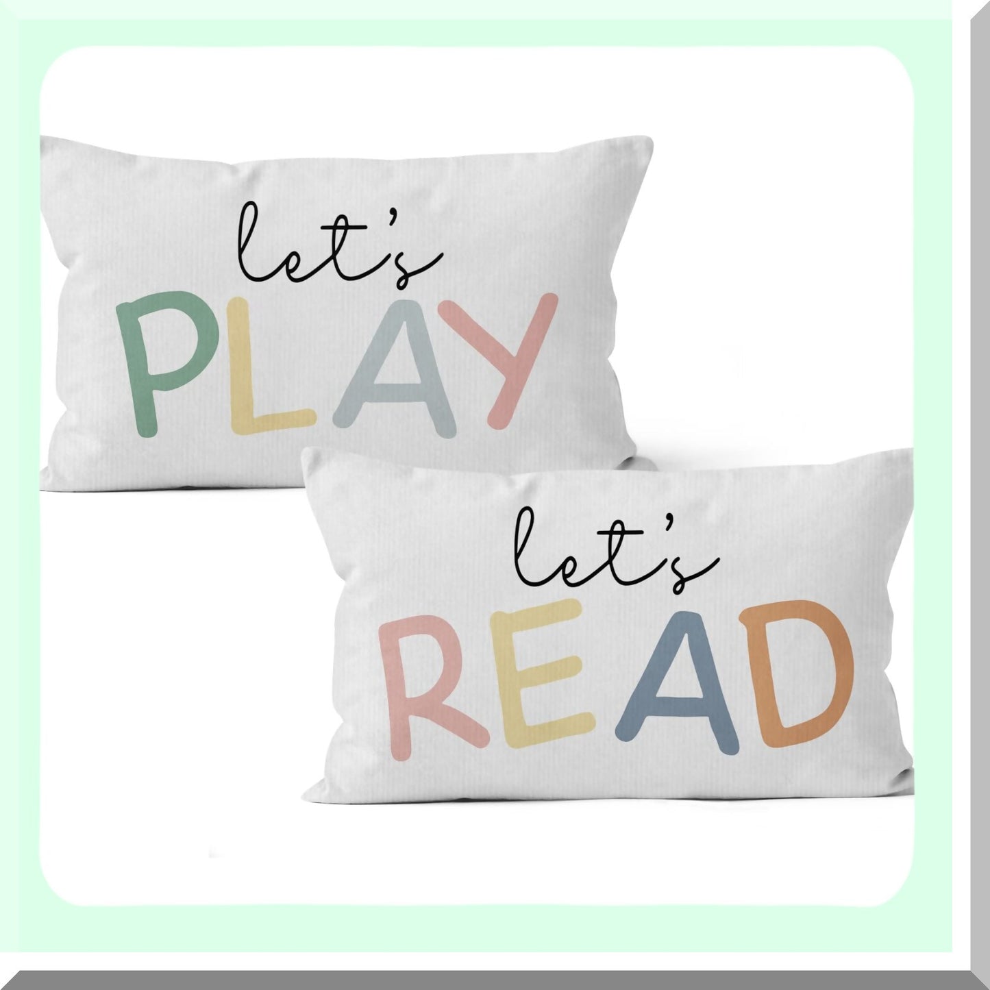 Storytime Adventure Kids Playroom Pillow Set - Let's Read & Play Decorative Throw Pillows for Reading Corner, Nursery Decor - 12x20 in, White