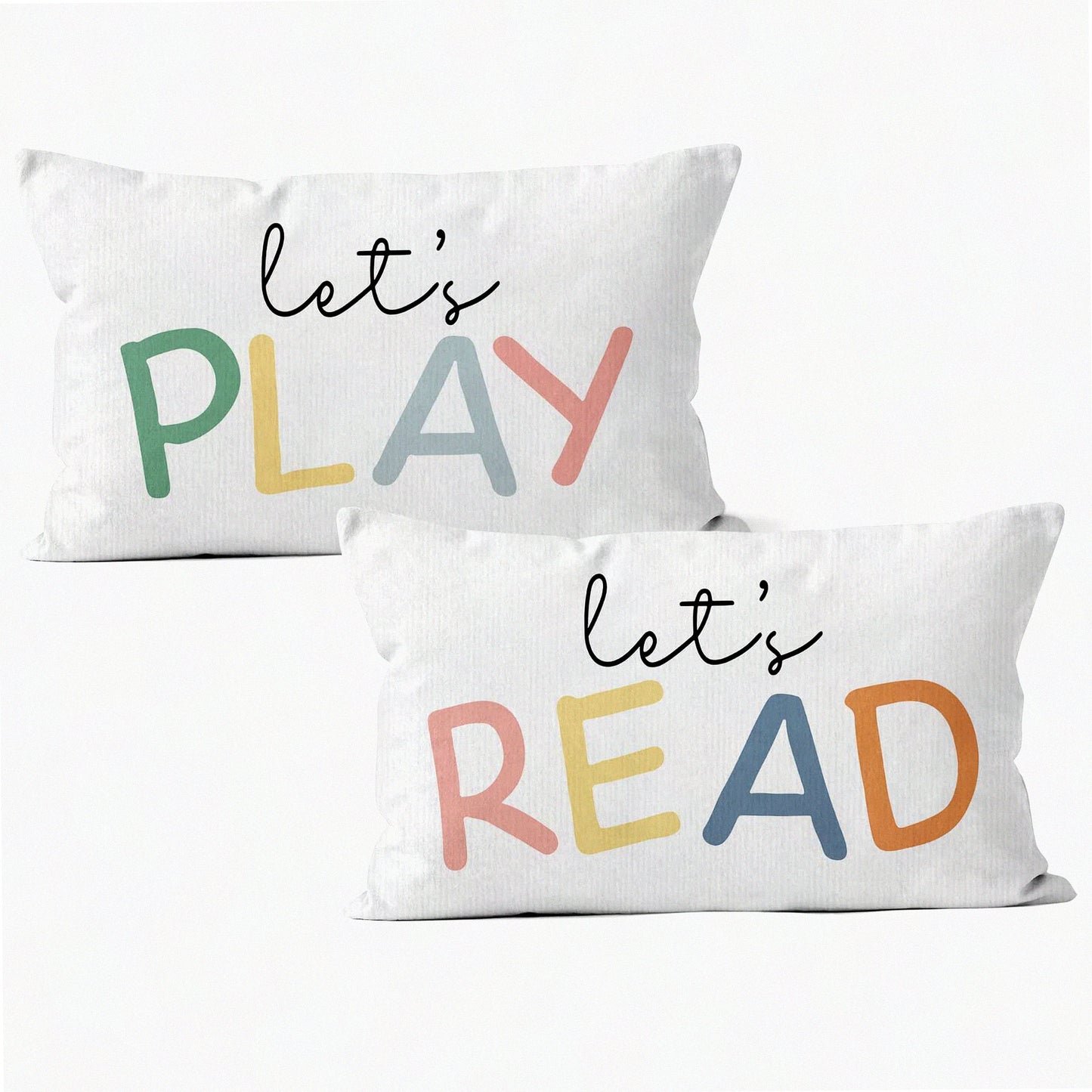 Storytime Adventure Kids Playroom Pillow Set - Let's Read & Play Decorative Throw Pillows for Reading Corner, Nursery Decor - 12x20 in, White