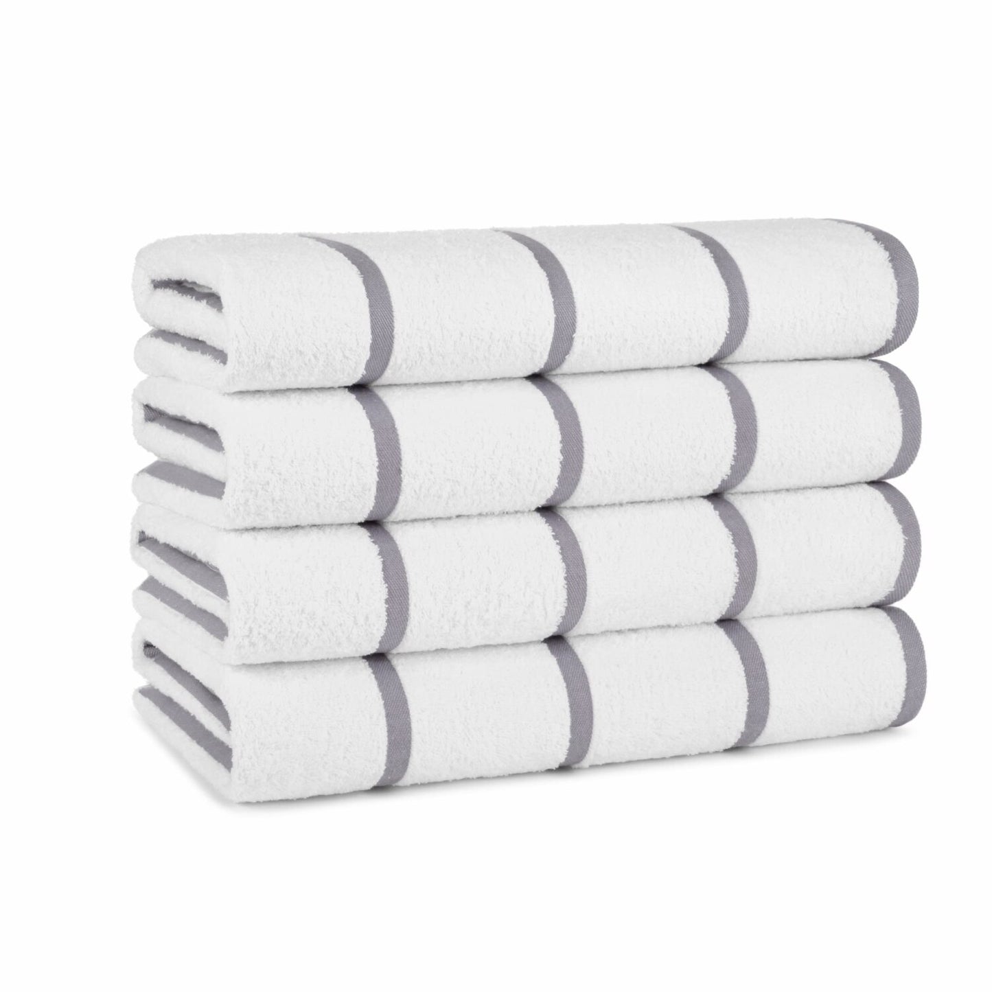Pack of 4 White and Grey Stripe Beach Towels 30x60 in