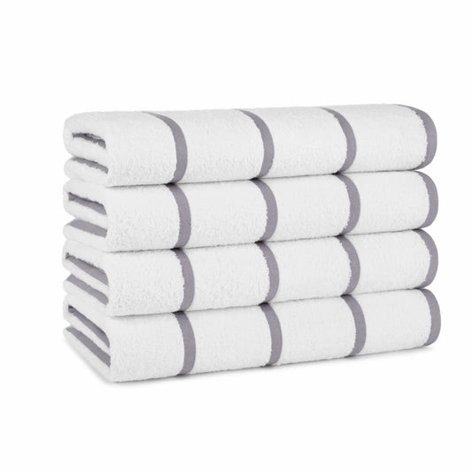 Pack of 4 White and Grey Stripe Beach Towels 30x60 in